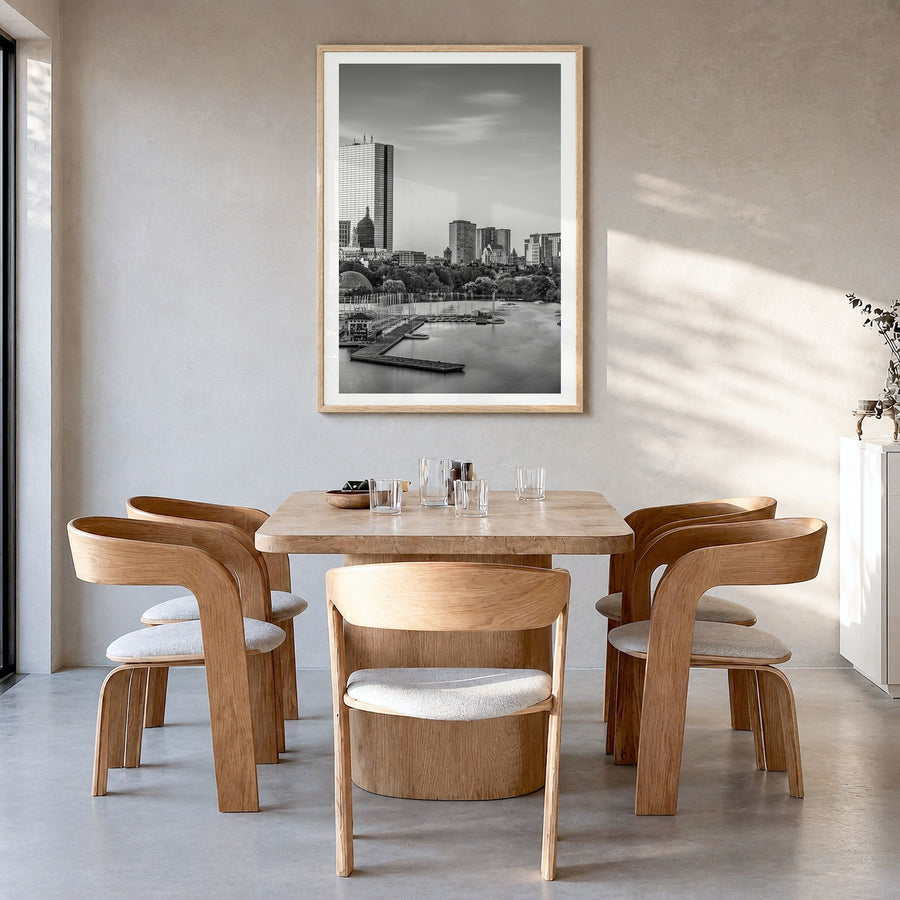Boston Photo No 2 Poster in a natural wood frame, hanging in a dining room, white border