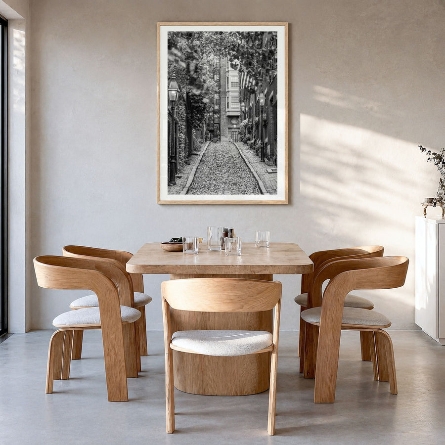 Boston Photo No 3 Poster in a natural wood frame, hanging in a dining room, white border