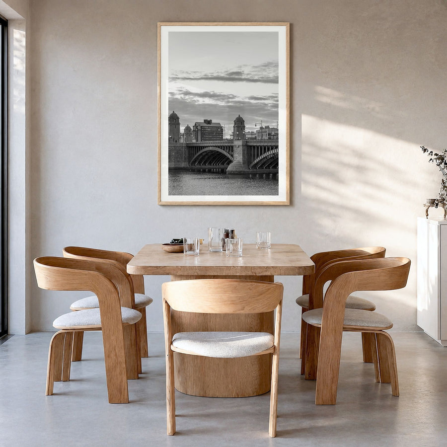 Boston Photo No 4 Poster in a natural wood frame, hanging in a dining room, white border