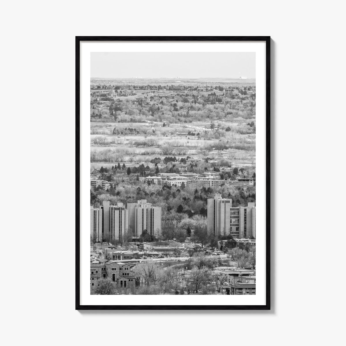 Boulder no. 1 black & white photo poster of Colorado, USA – vertical wall art, unframed print shown in interior mockup