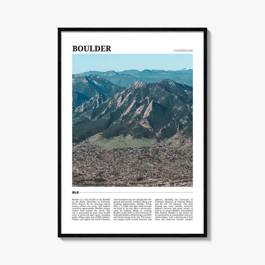 Boulder no. 1 colorful travel poster of Colorado, USA – vertical wall art, unframed print shown in interior mockup