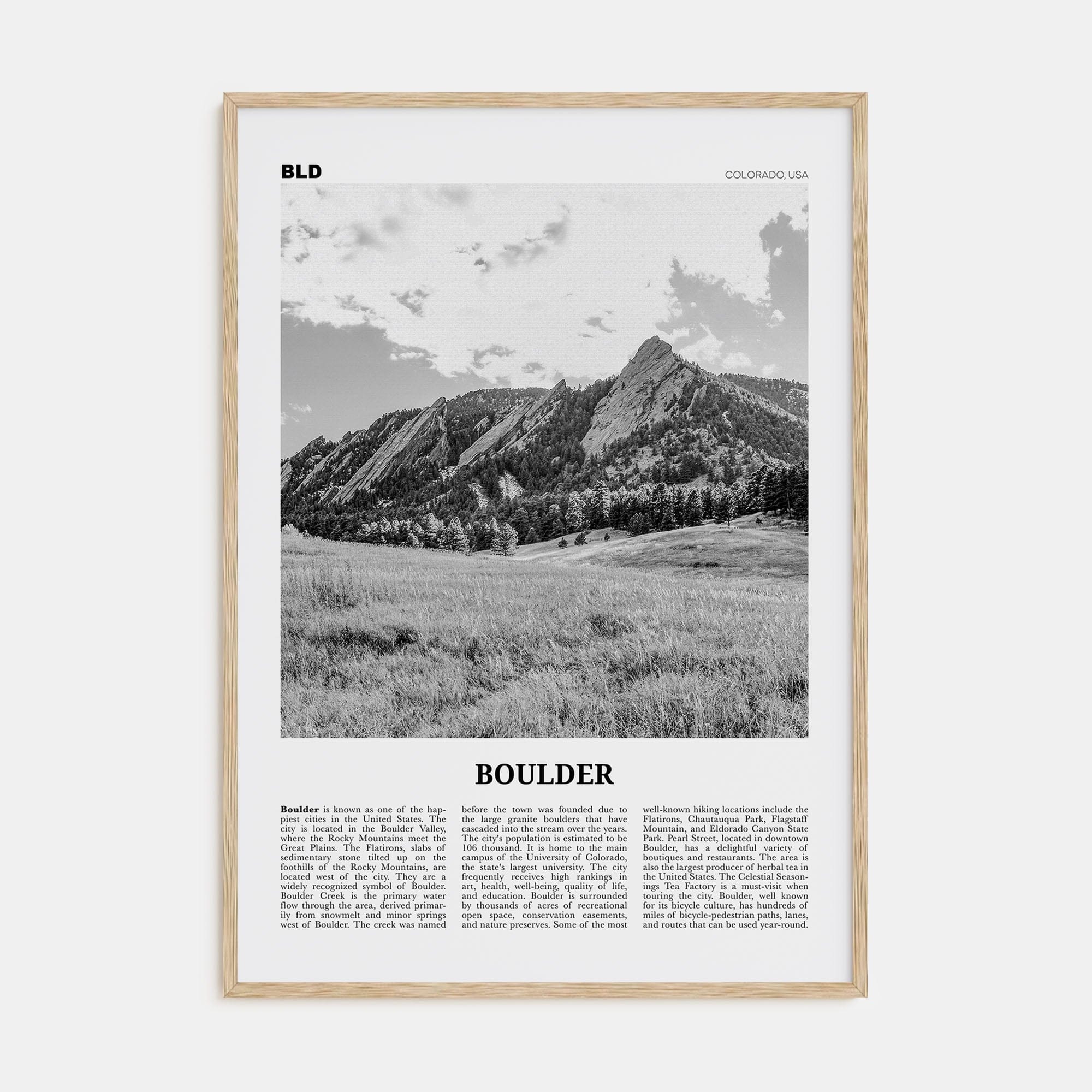 Boulder No 1 Poster Natural Wood / 8x12 in Nbourhood Travel B&W Poster