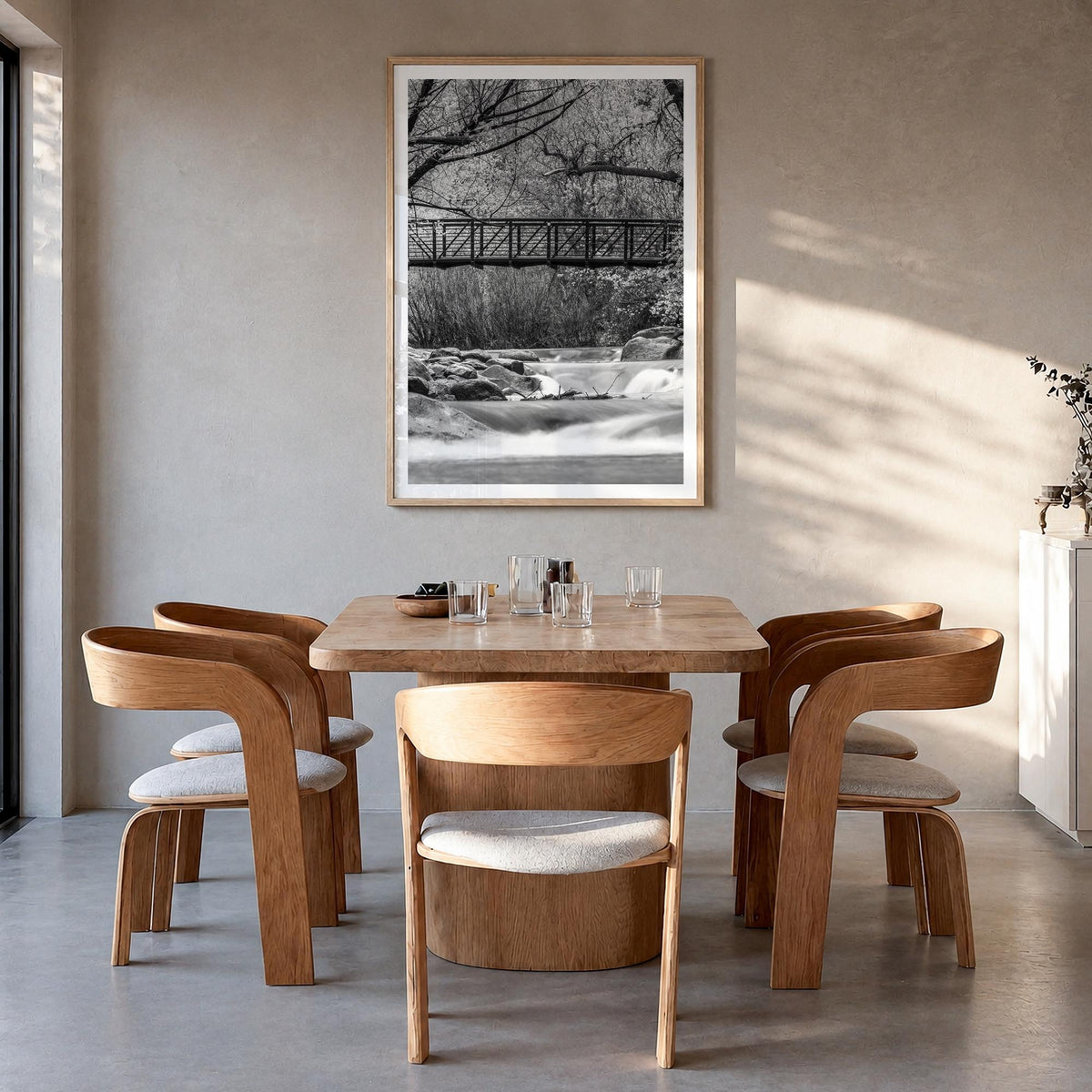 Boulder no. 2 black & white photo poster of Colorado, USA – vertical wall art in natural wood frame with white border, hangin