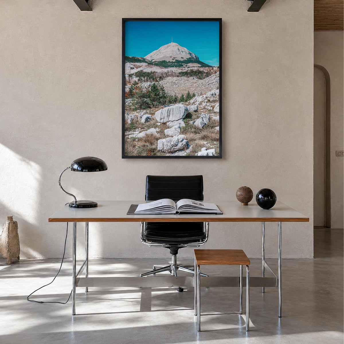 Boulder no. 2 colorful photo poster of Colorado, USA – vertical wall art in black wood frame, hanging on wall
