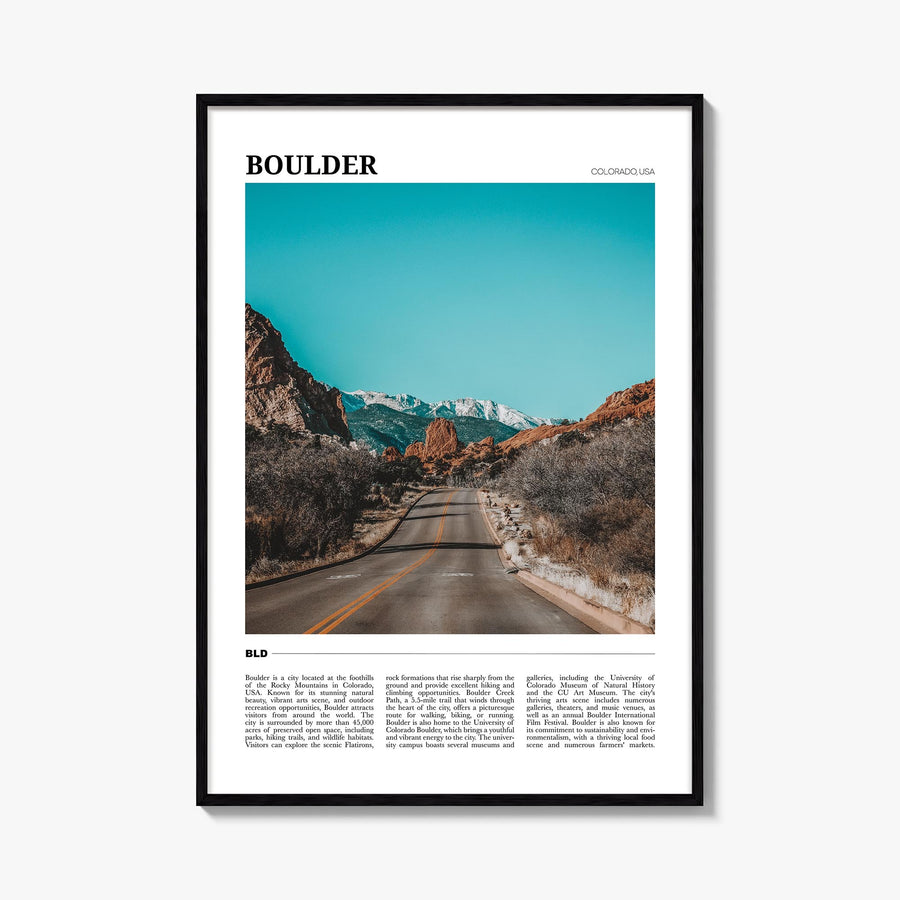 Boulder no. 3 colorful travel poster of Colorado, USA – vertical wall art, unframed print shown in interior mockup