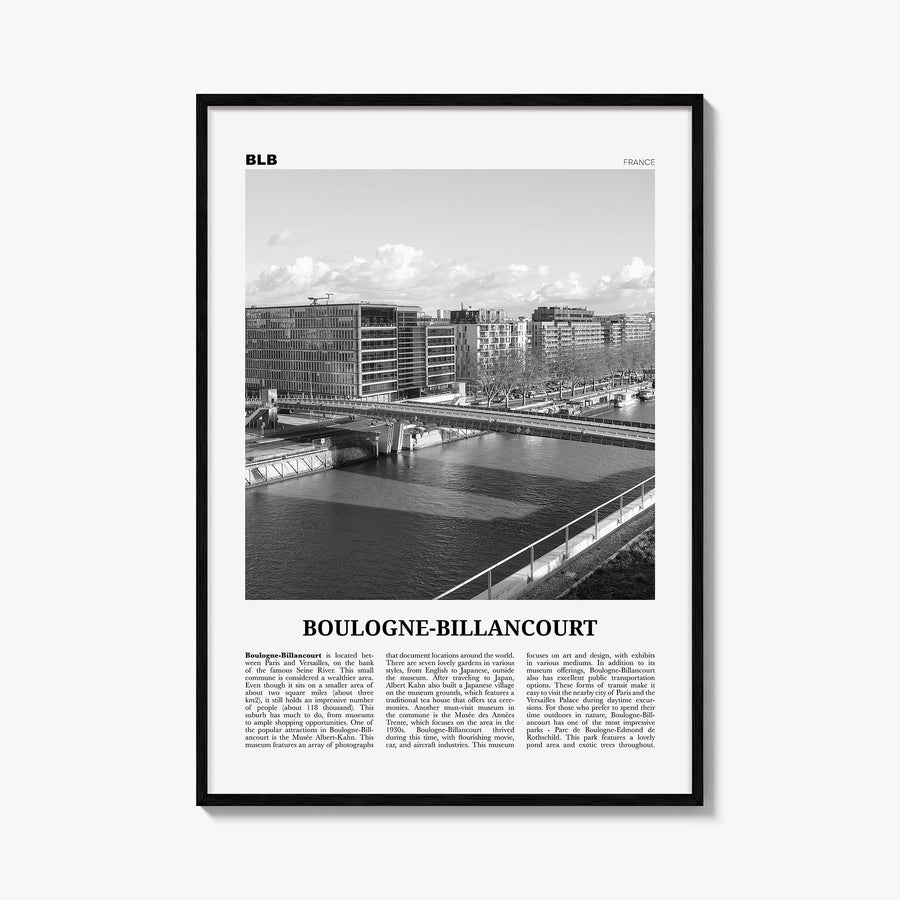 Boulogne-Billancourt black & white newspaper poster of France – vertical wall art, unframed print shown in interior mockup
