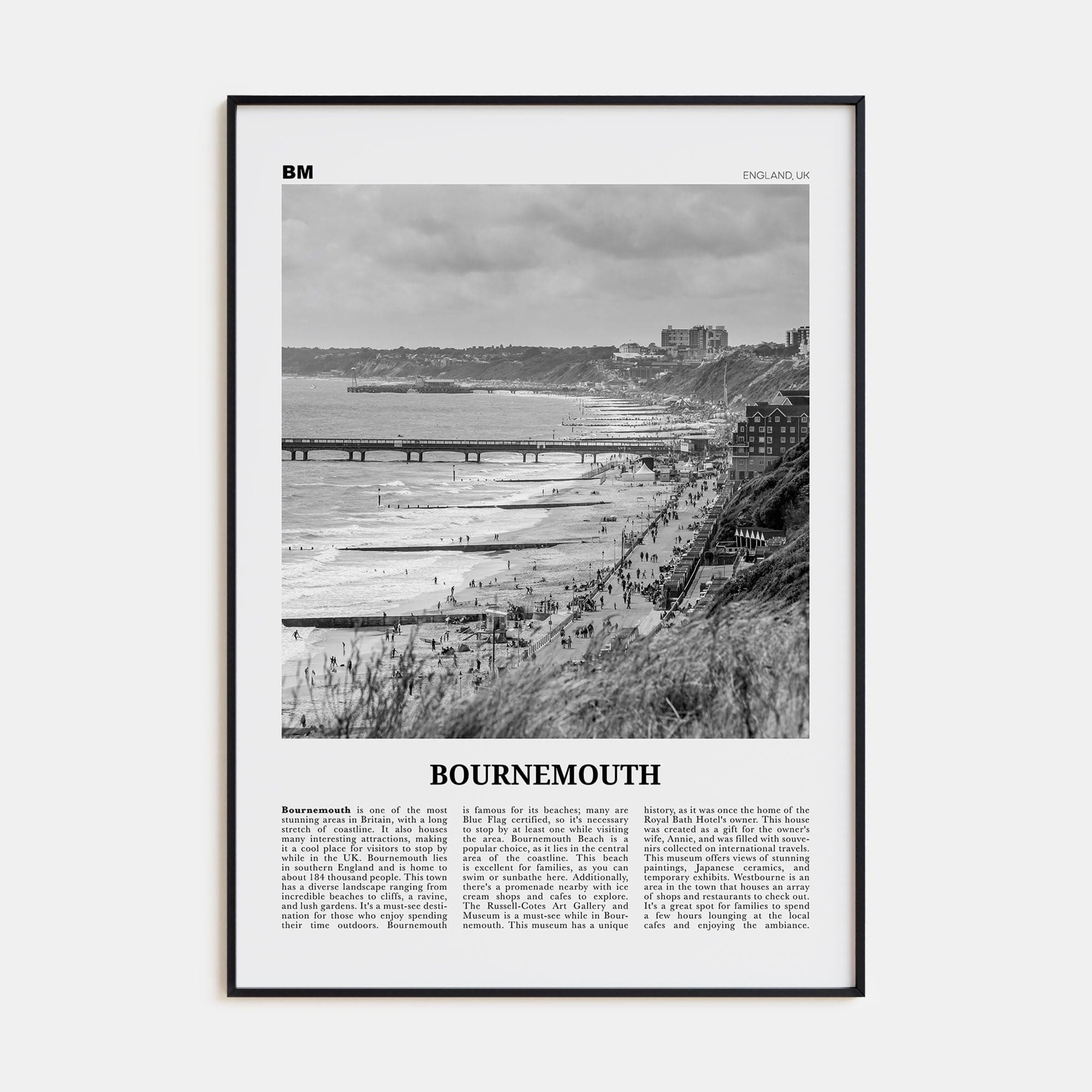 Bournemouth Poster None / 8x12 in Nbourhood Travel B&W Poster