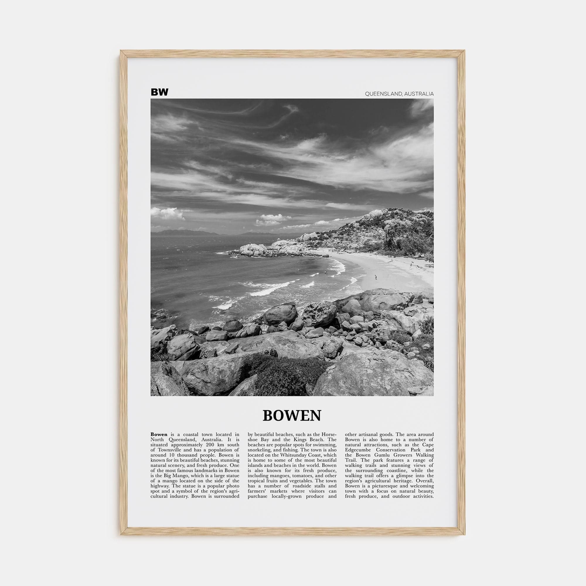 Bowen Poster Natural Wood / 8x12 in Nbourhood Travel B&W Poster