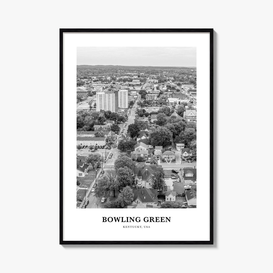 Bowling Green, Kentucky black & white classic poster of Kentucky, USA – vertical wall art, unframed print shown in interior m