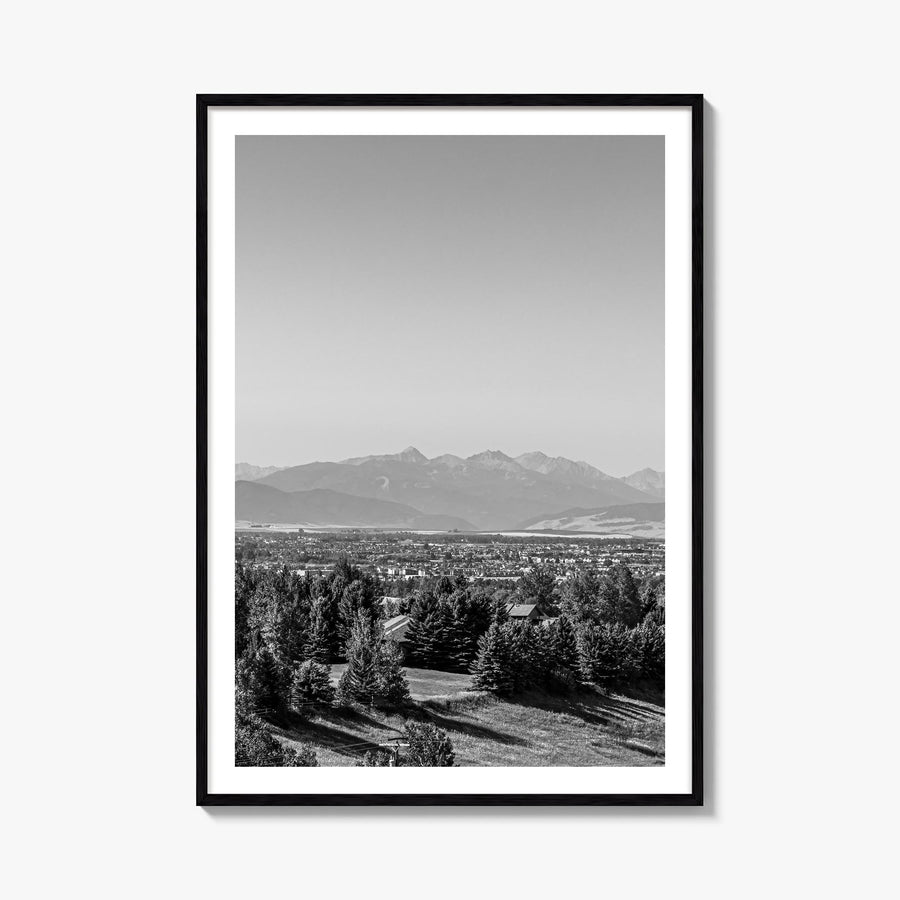 Bozeman black & white photo poster of Montana, USA – vertical wall art, unframed print shown in interior mockup