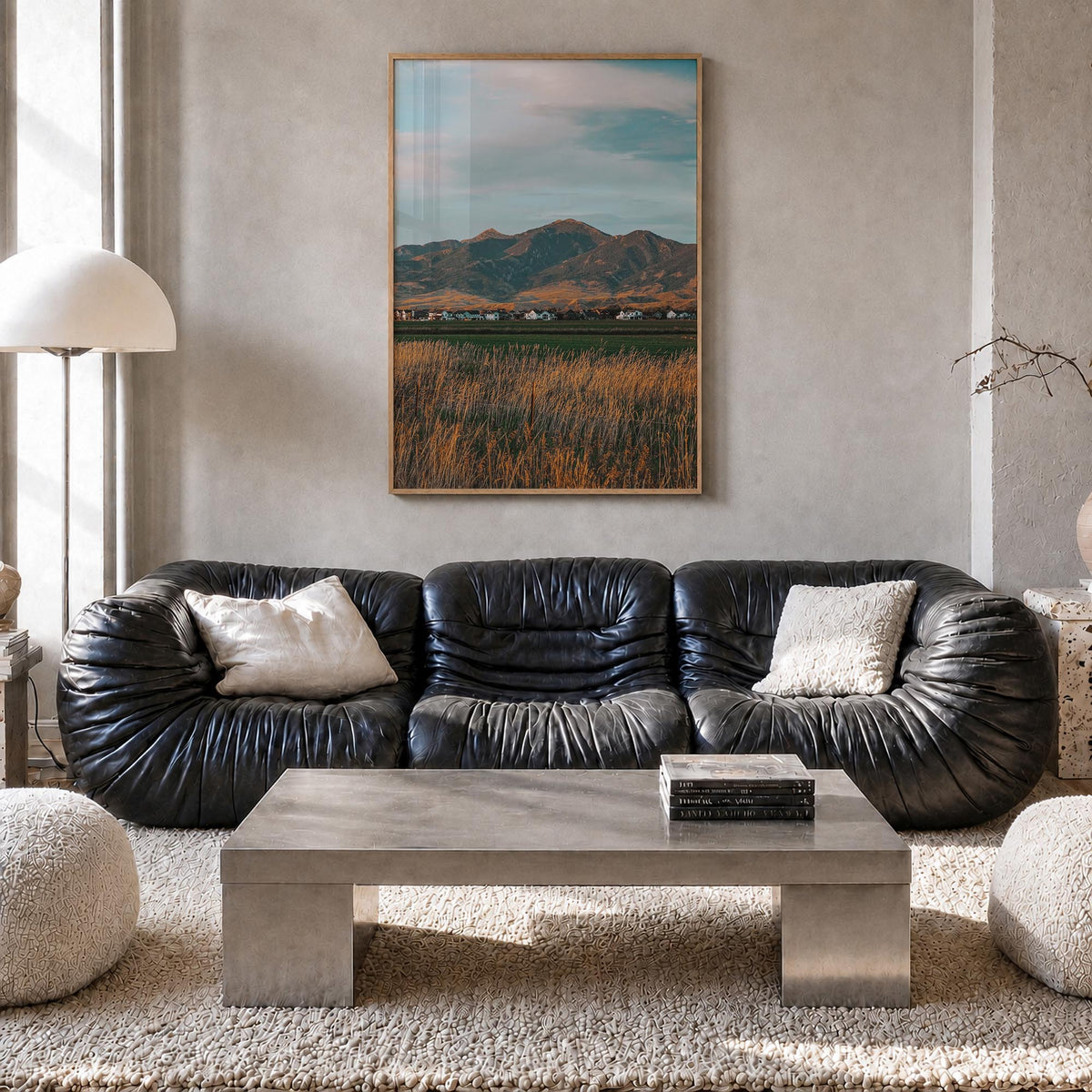 Bozeman colorful photo poster of Montana, USA – vertical wall art in natural wood frame, hanging on wall