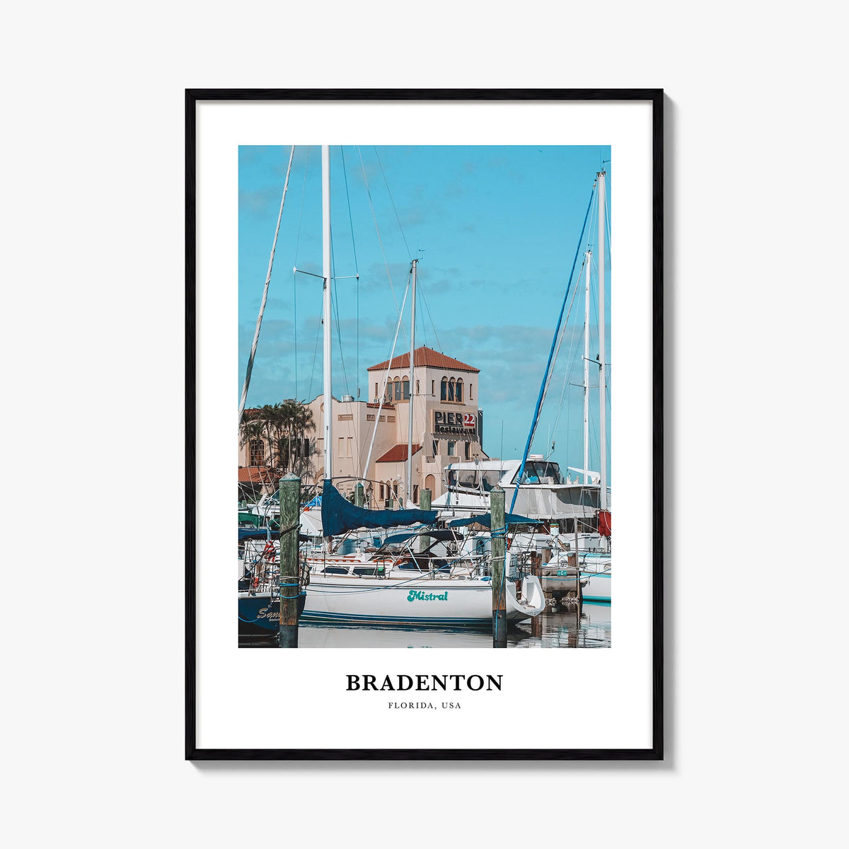 Bradenton colorful classic poster of Florida, USA – vertical wall art, unframed print shown in interior mockup