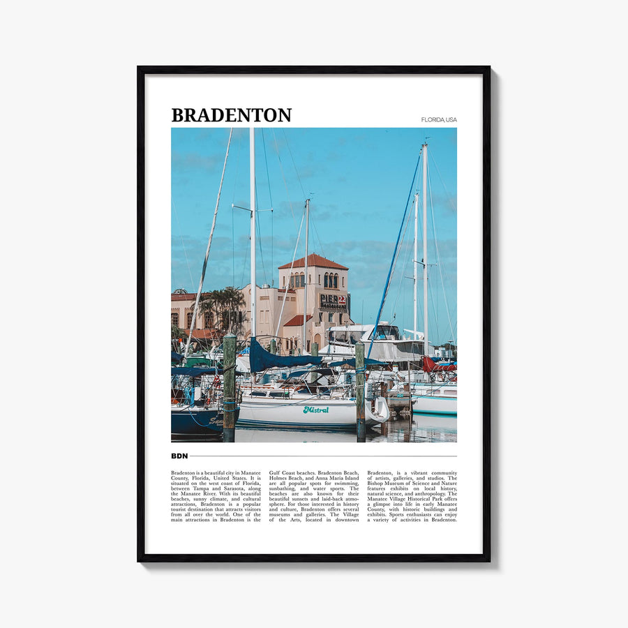 Bradenton colorful travel poster of Florida, USA – vertical wall art, unframed print shown in interior mockup
