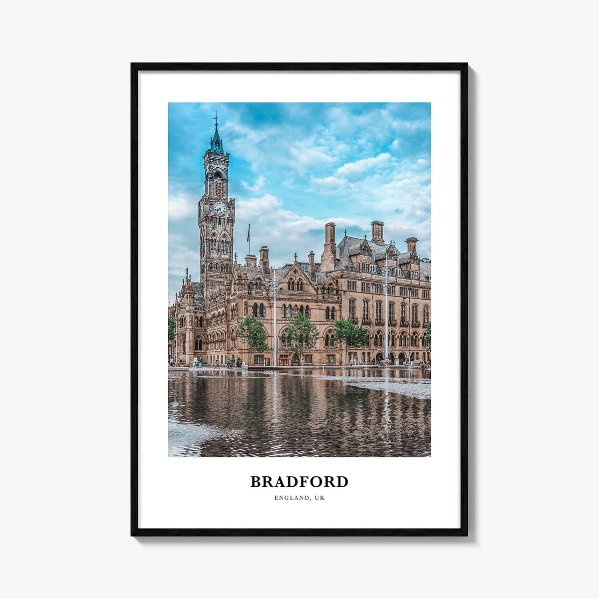 Bradford colorful classic poster of England, UK – vertical wall art, unframed print shown in interior mockup