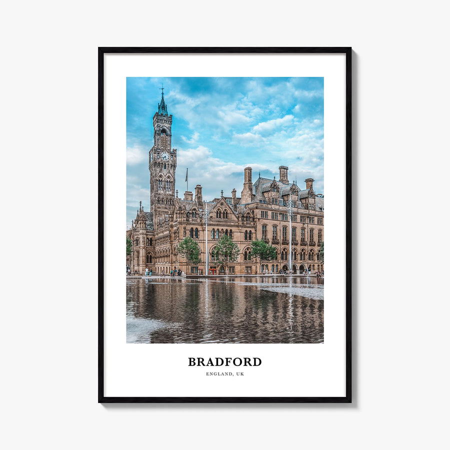 Bradford colorful classic poster of England, UK – vertical wall art, unframed print shown in interior mockup