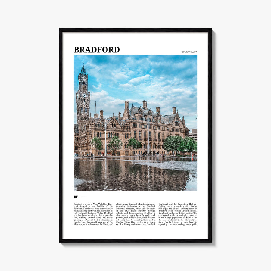 Bradford colorful travel poster of England, UK – vertical wall art, unframed print shown in interior mockup