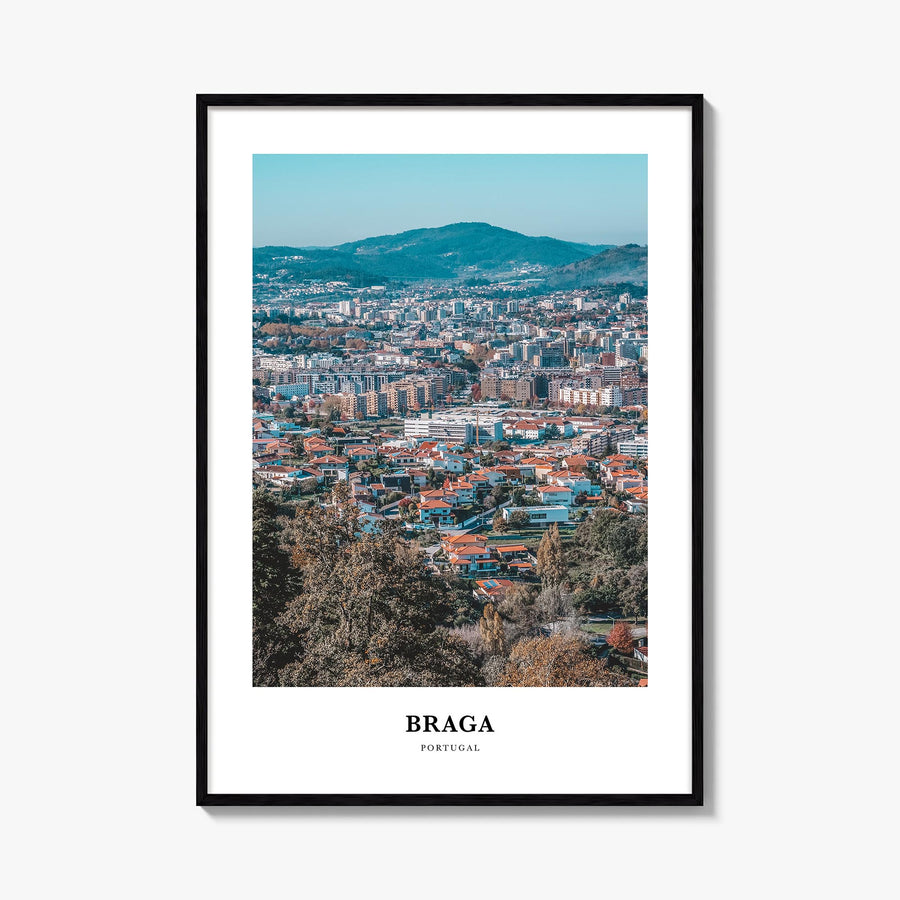 Braga colorful classic poster of Portugal – vertical wall art, unframed print shown in interior mockup
