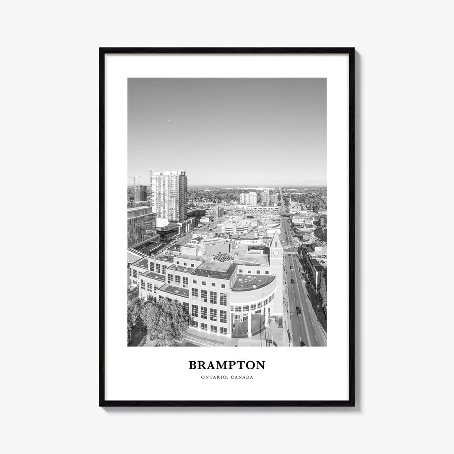 Brampton black & white classic poster of Canada – vertical wall art, unframed print shown in interior mockup