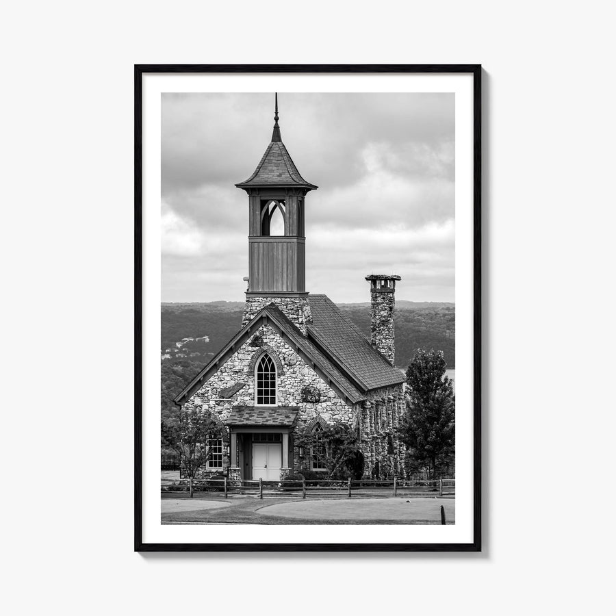 Branson black & white photo poster of Missouri, USA – vertical wall art, unframed print shown in interior mockup