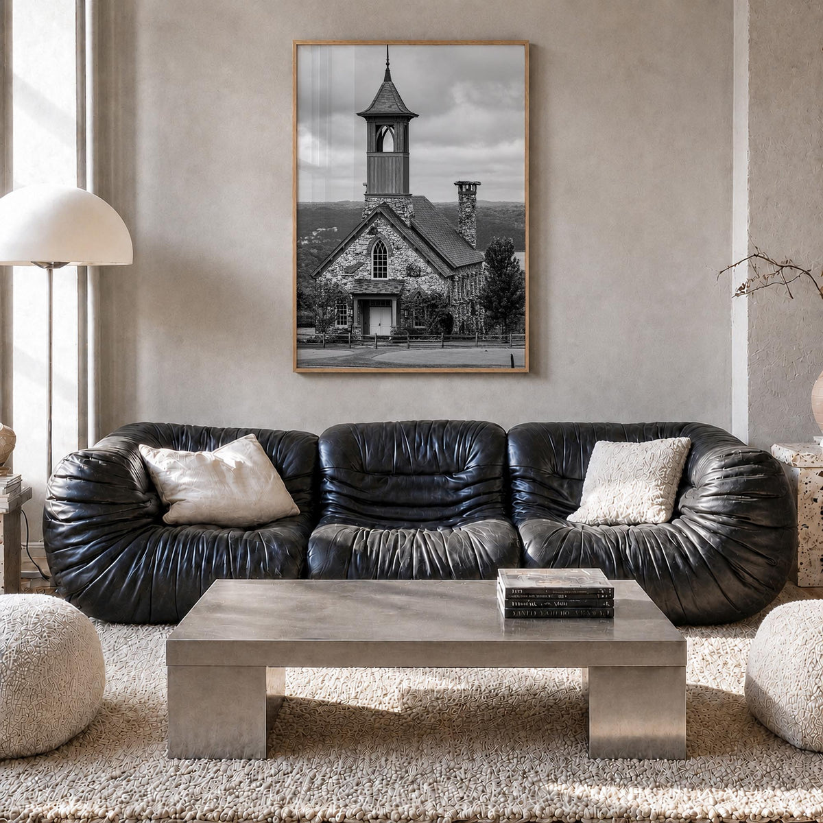 Branson black & white photo poster of Missouri, USA – vertical wall art in natural wood frame, hanging on wall