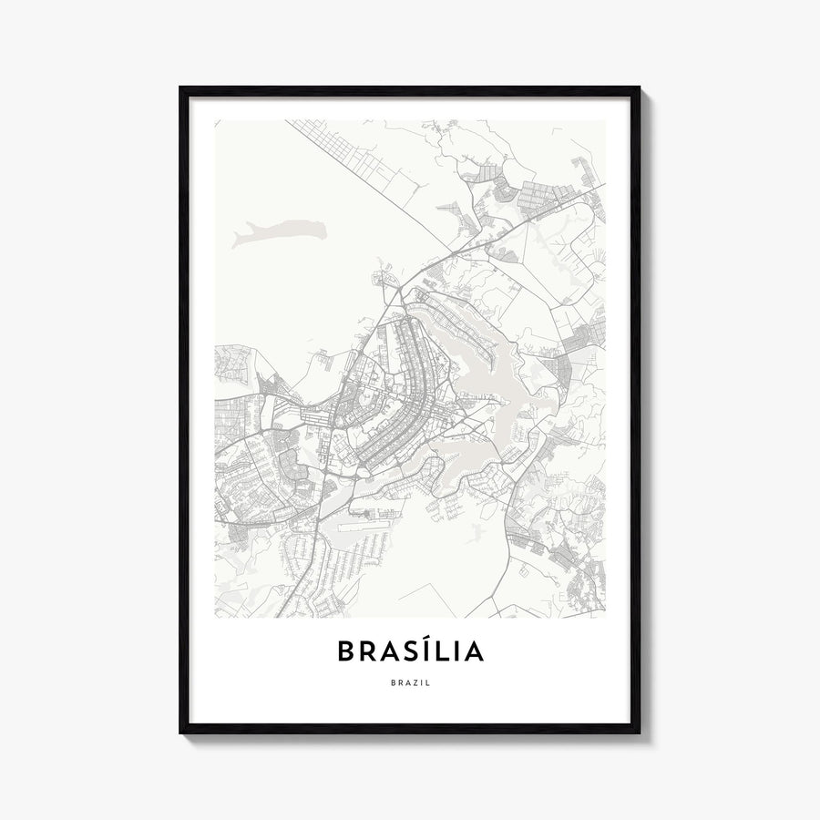 Brasília black & white map poster of Brazil – vertical wall art, unframed print shown in interior mockup
