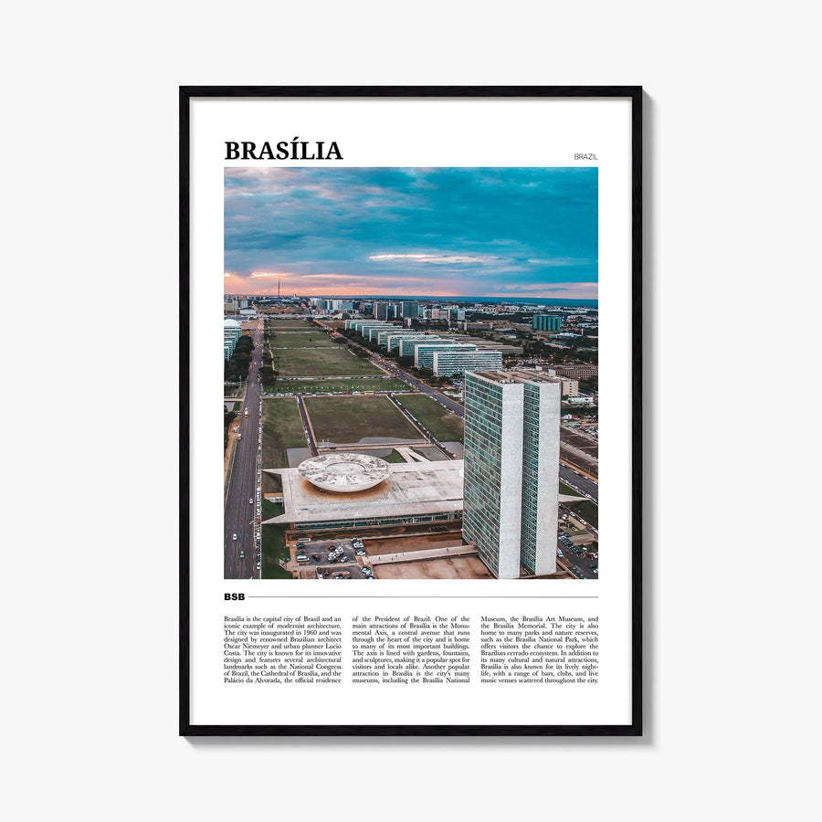 Brasília colorful travel poster of Brazil – vertical wall art, unframed print shown in interior mockup