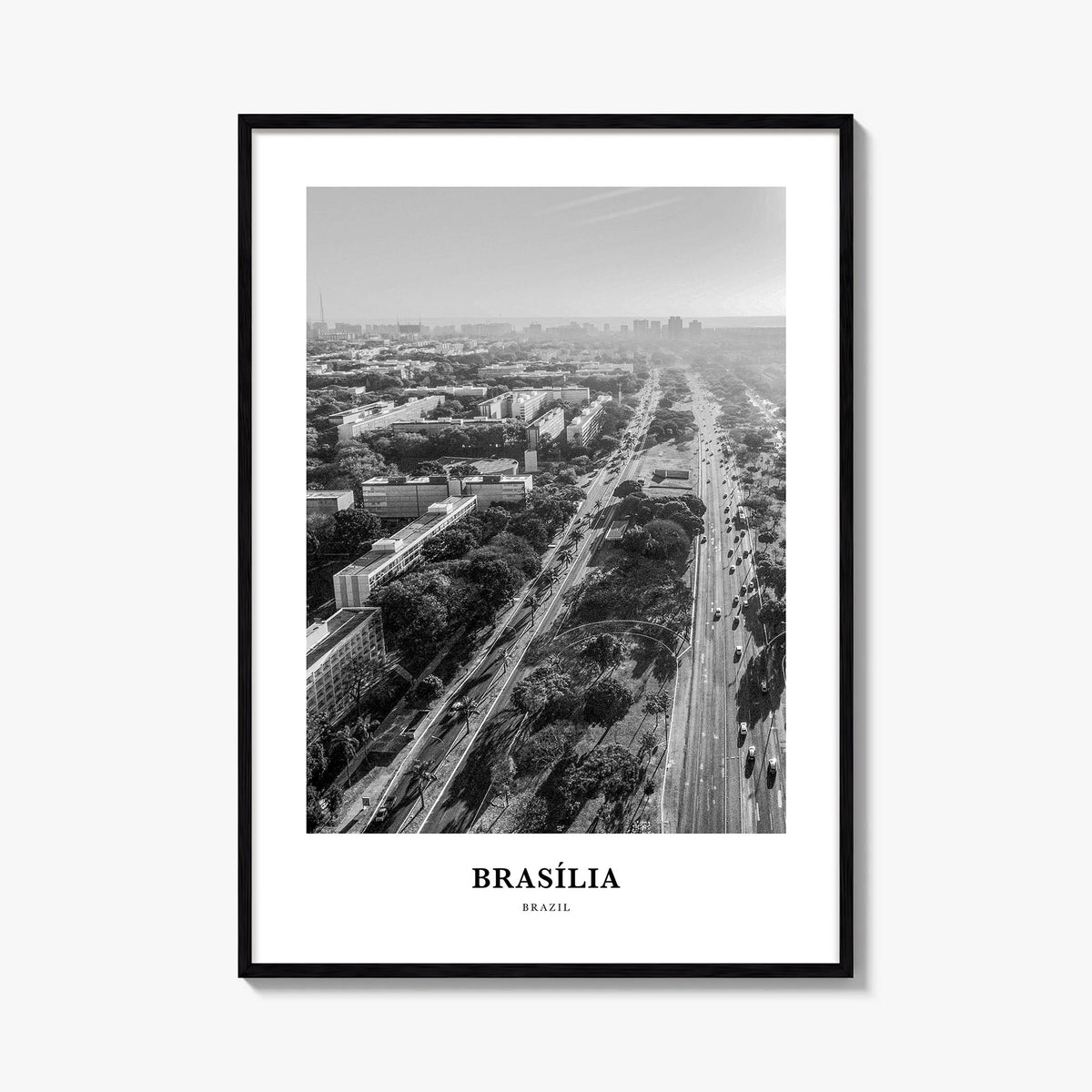 Brasília no. 1 black & white classic poster of Brazil – vertical wall art, unframed print shown in interior mockup