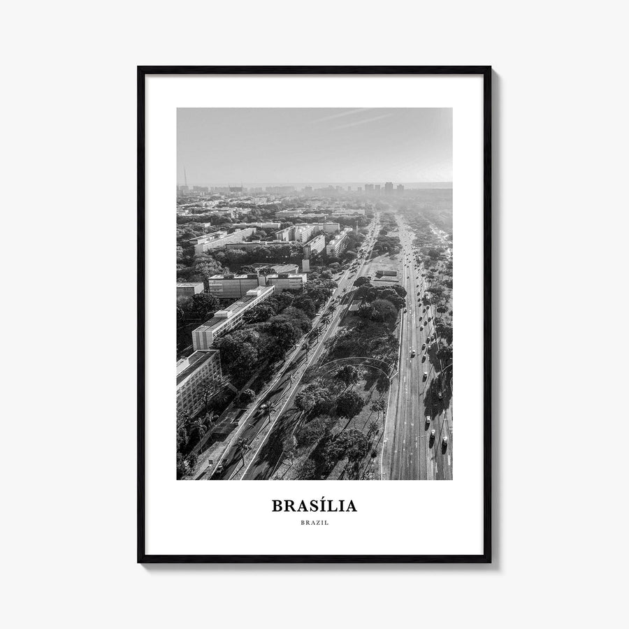 Brasília no. 1 black & white classic poster of Brazil – vertical wall art, unframed print shown in interior mockup