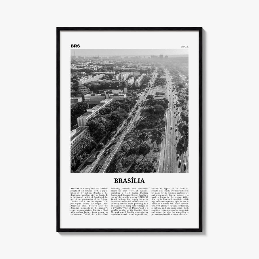 Brasília no. 1 black & white newspaper poster of Brazil – vertical wall art, unframed print shown in interior mockup