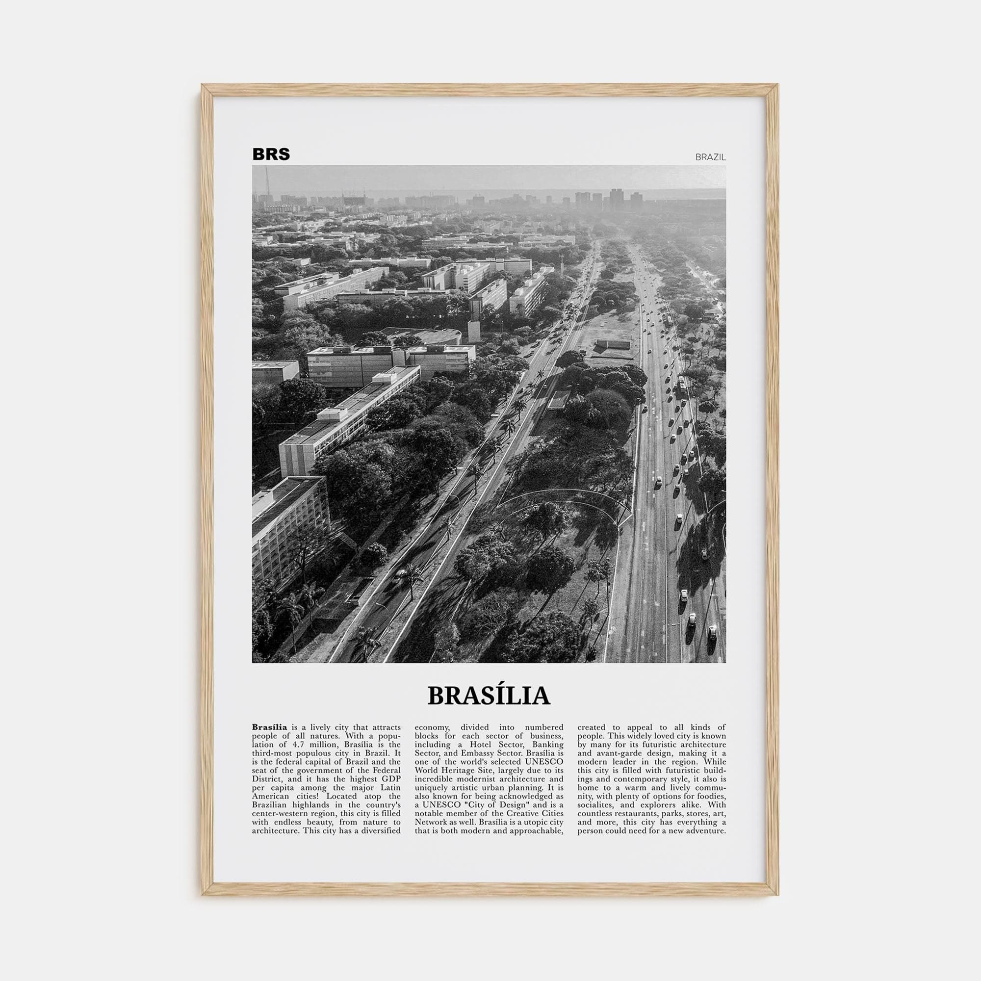 Brasília No 1 Poster Natural Wood / 8x12 in Nbourhood Travel B&W Poster