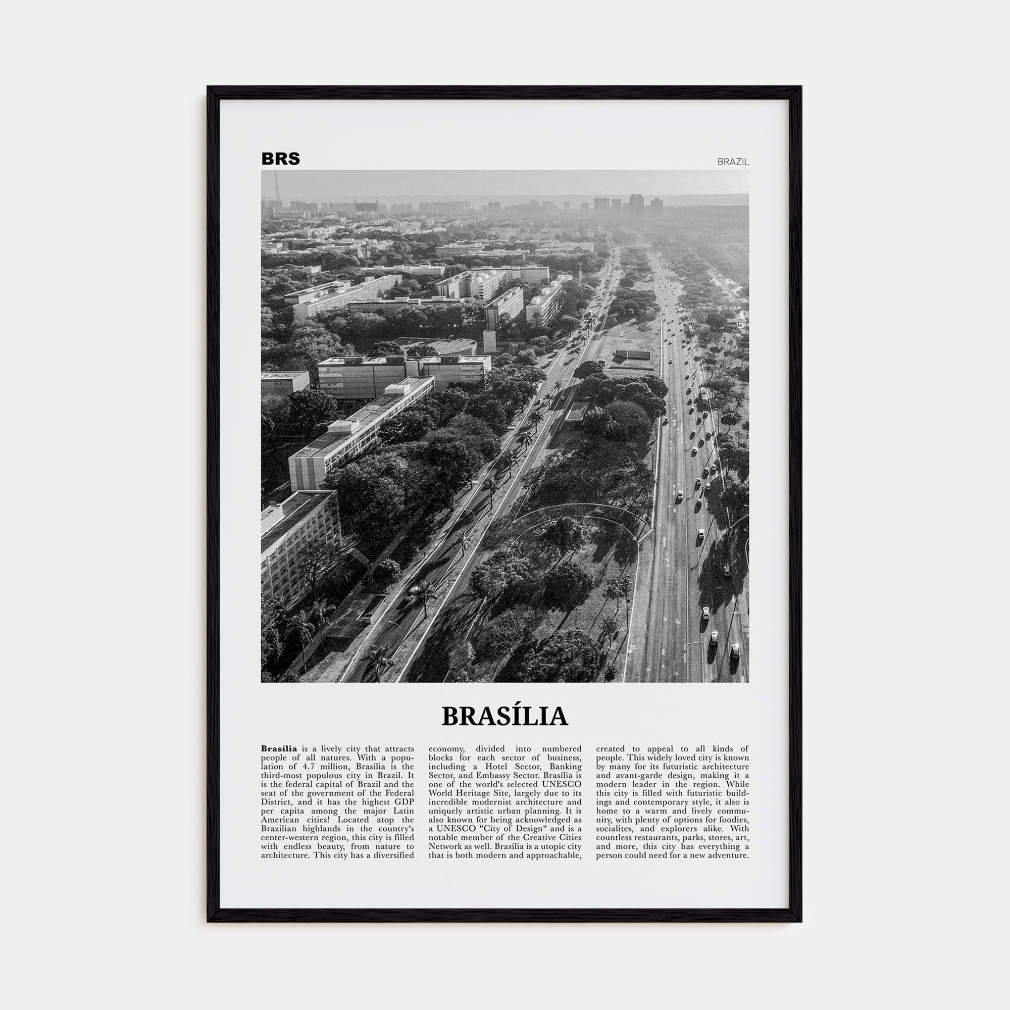 Brasília No 1 Poster Black Wood / 8x12 in Nbourhood Travel B&W Poster