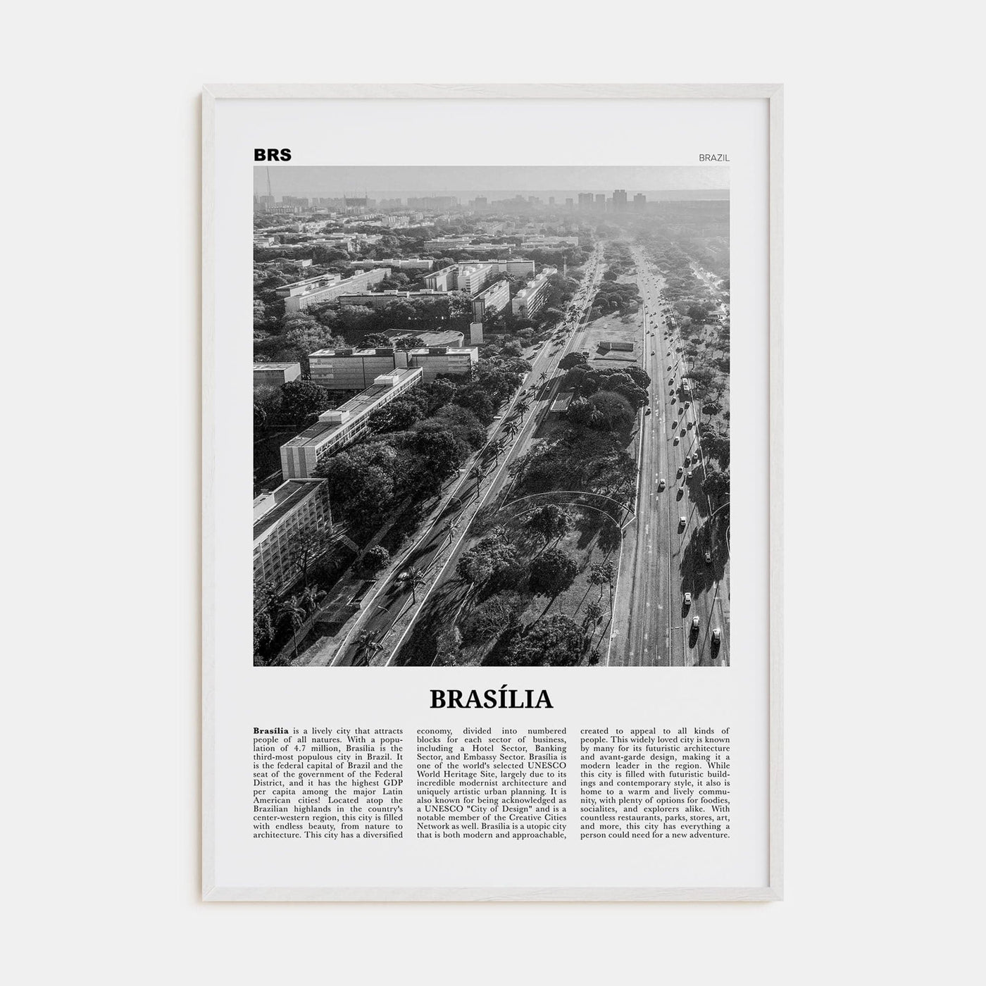 Brasília No 1 Poster White Wood / 8x12 in Nbourhood Travel B&W Poster