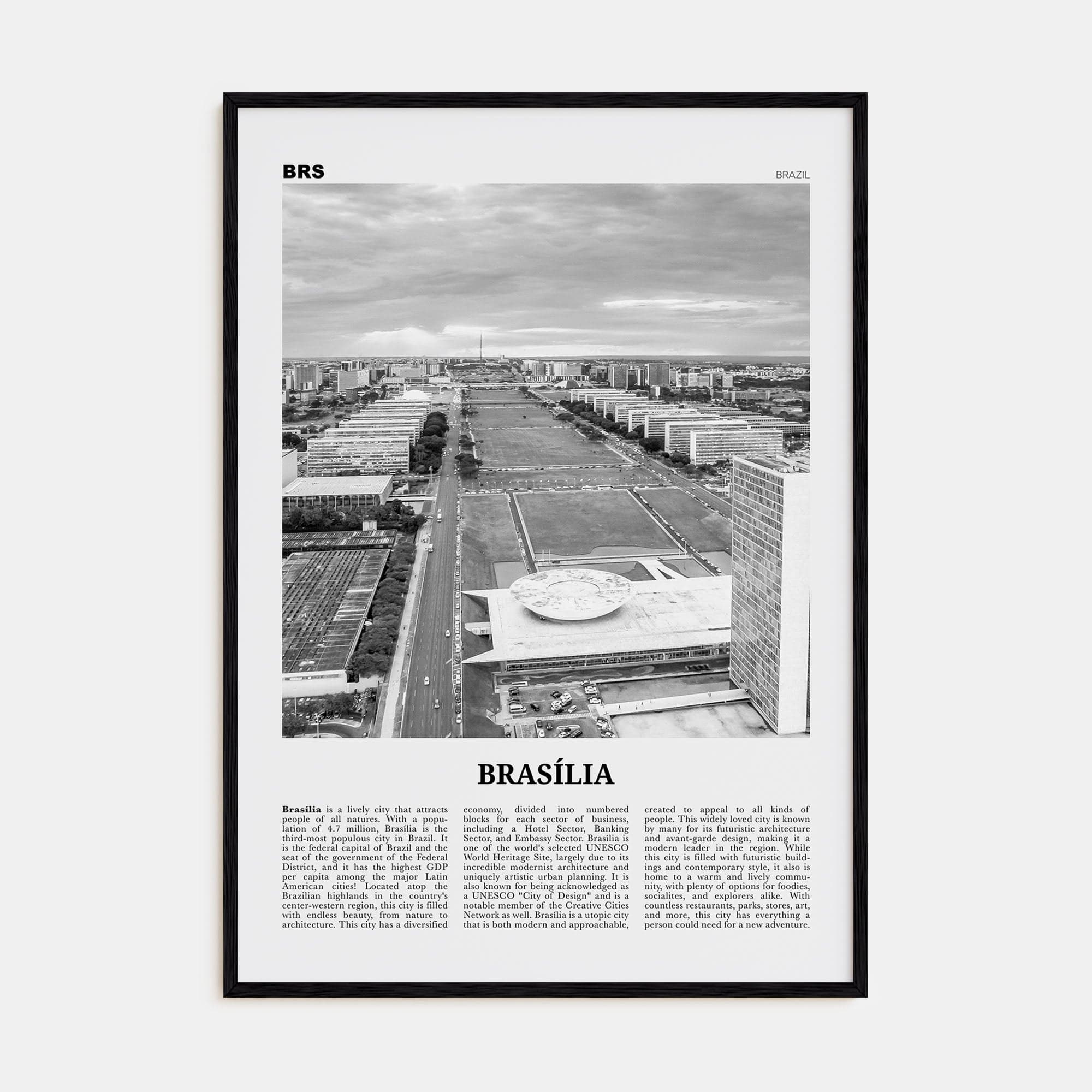 Brasília No 2 Poster Black Wood / 8x12 in Nbourhood Travel B&W Poster