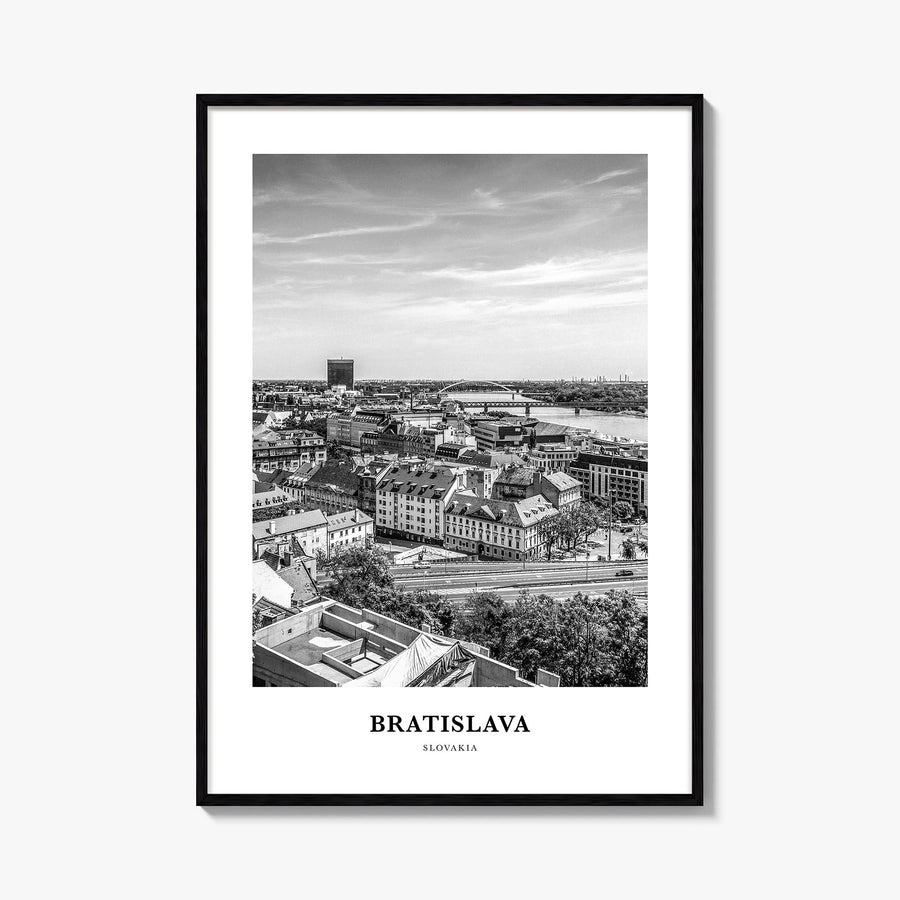 Bratislava black & white classic poster of Slovakia – vertical wall art, unframed print shown in interior mockup