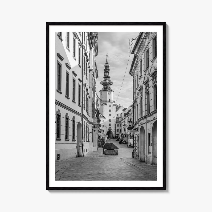 Bratislava black & white photo poster of Slovakia – vertical wall art, unframed print shown in interior mockup