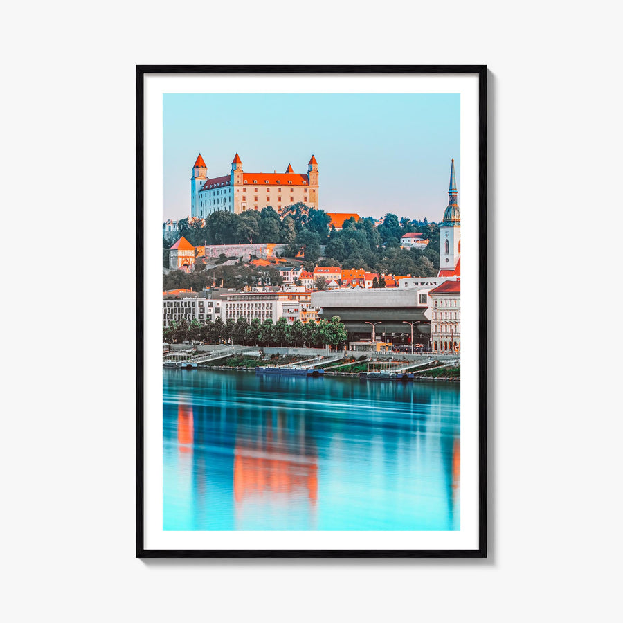 Bratislava colorful photo poster of Slovakia – vertical wall art, unframed print shown in interior mockup