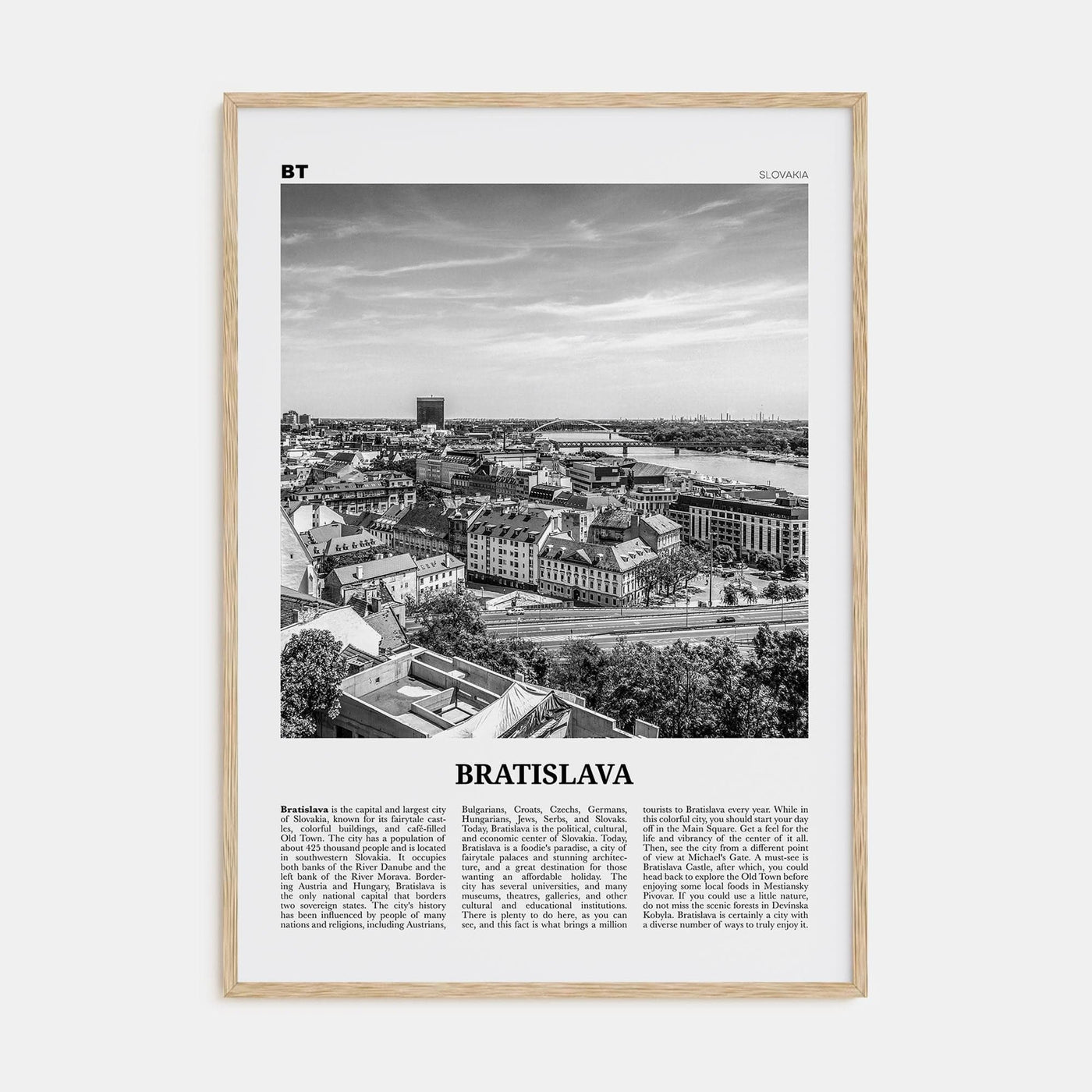 Bratislava Poster Natural Wood / 8x12 in Nbourhood Travel B&W Poster