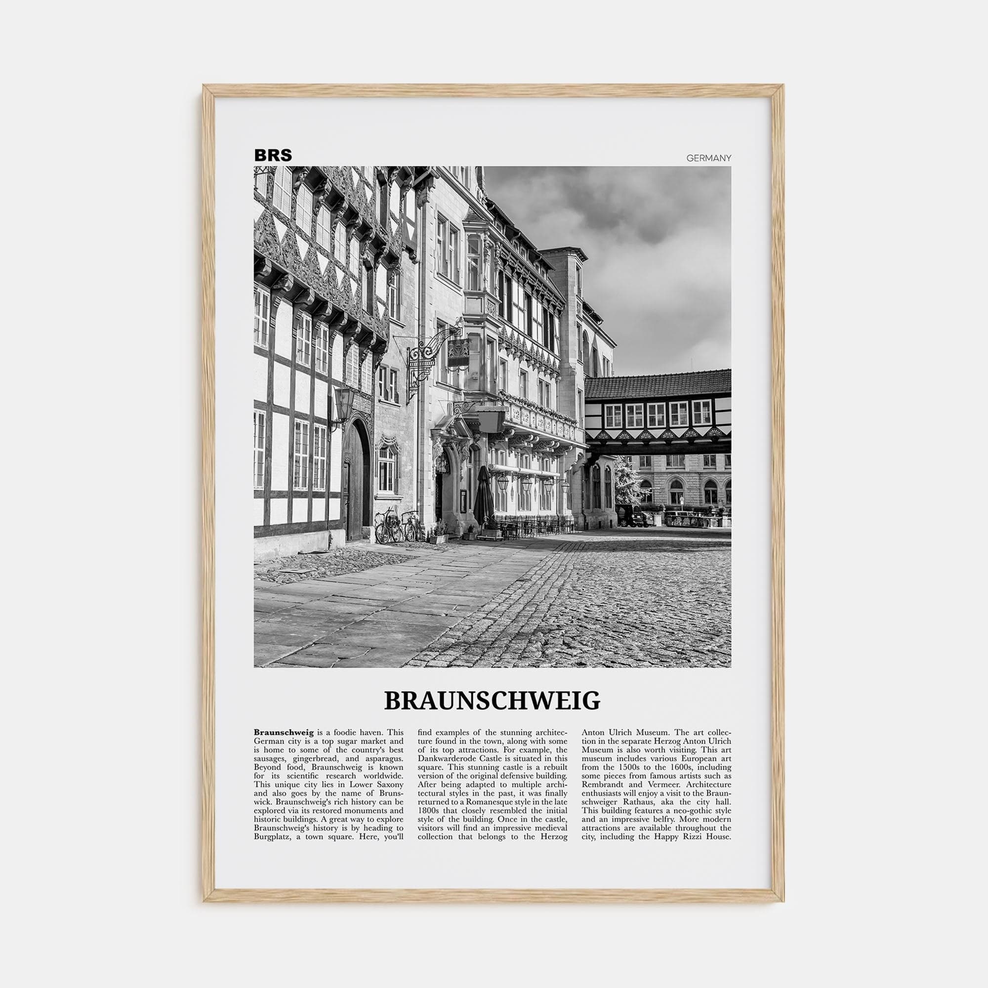 Braunschweig Poster Natural Wood / 8x12 in Nbourhood Travel B&W Poster