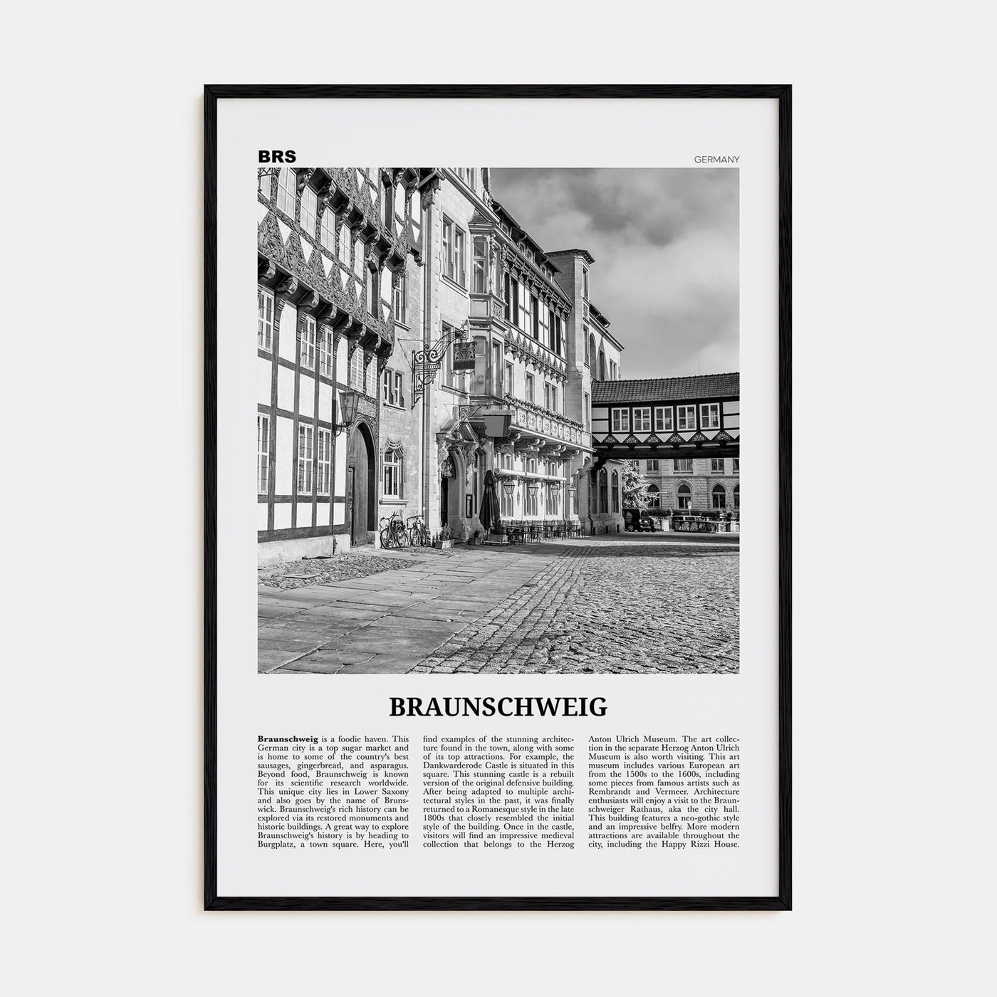 Braunschweig Poster Black Wood / 8x12 in Nbourhood Travel B&W Poster