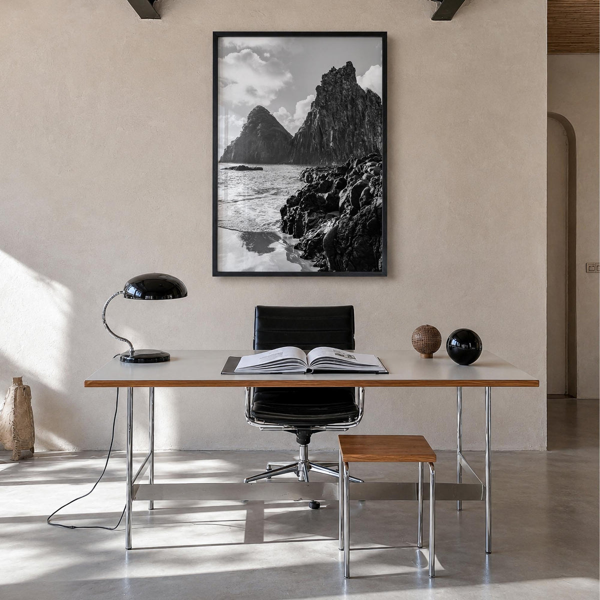Brazil black & white photo poster of South America – vertical wall art in black wood frame, hanging on wall