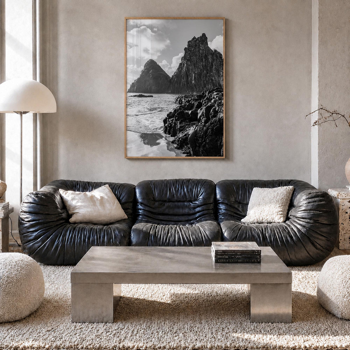 Brazil black & white photo poster of South America – vertical wall art in natural wood frame, hanging on wall