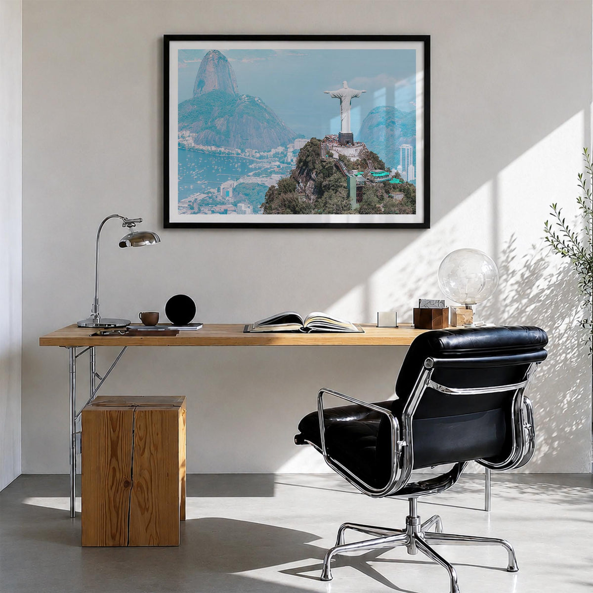 Brazil colorful photo poster of South America – horizontal wall art in black wood frame with white border, hanging on wall