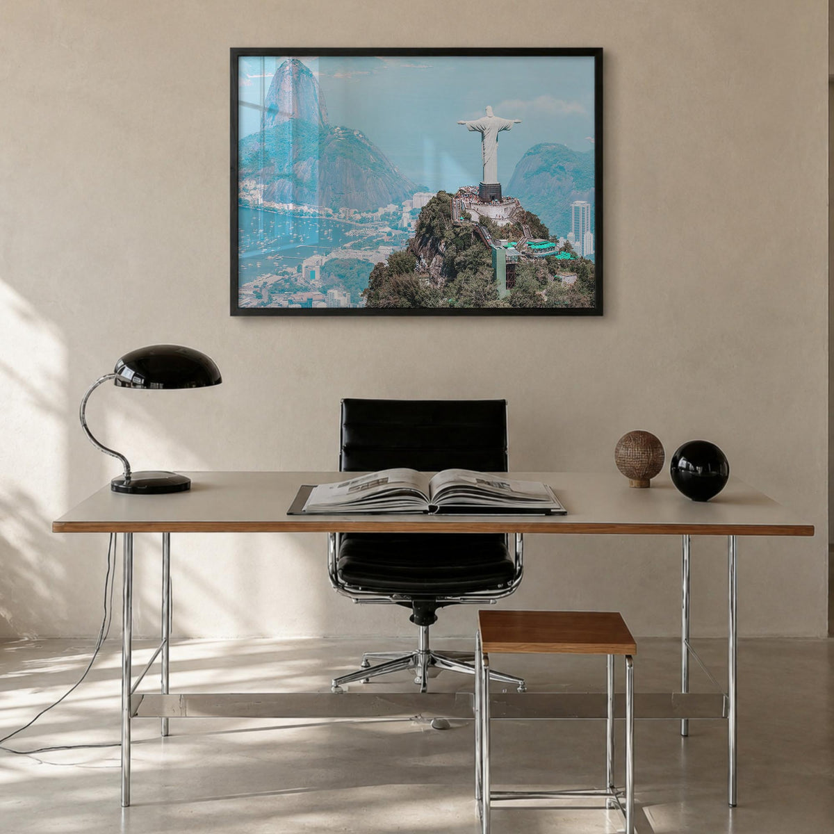 Brazil colorful photo poster of South America – horizontal wall art in black wood frame, hanging on wall