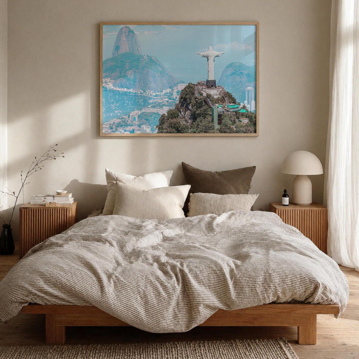 Brazil colorful photo poster of South America – horizontal wall art in natural wood frame, hanging on wall