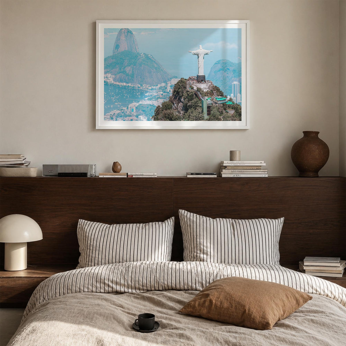 Brazil colorful photo poster of South America – horizontal wall art in white wood frame with white border, hanging on wall