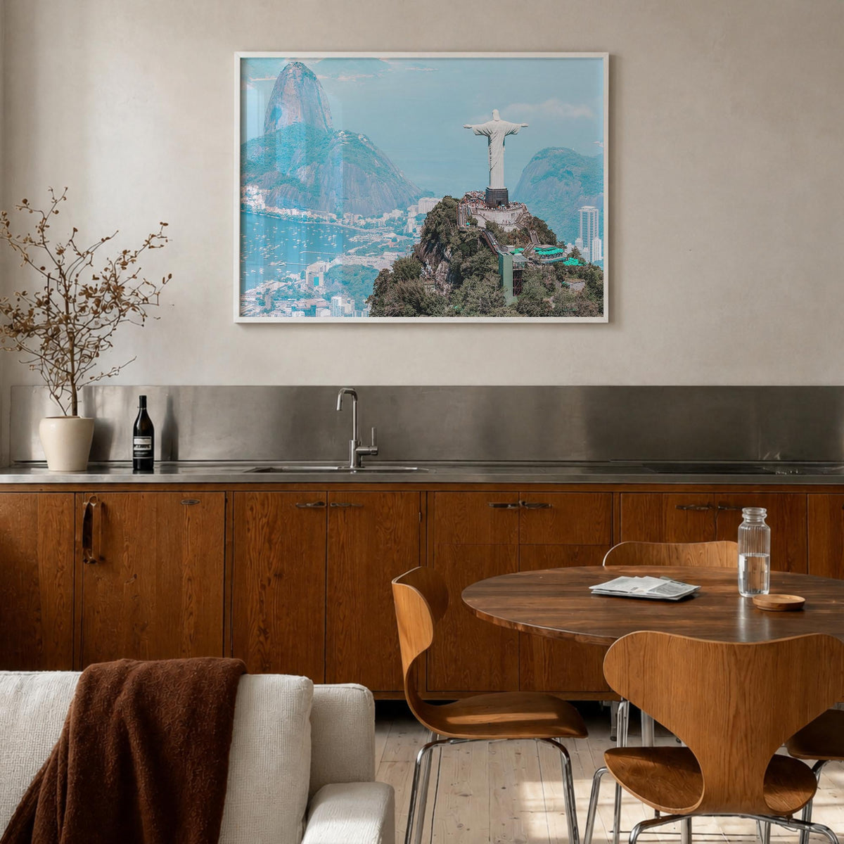 Brazil colorful photo poster of South America – horizontal wall art in white wood frame, hanging on wall