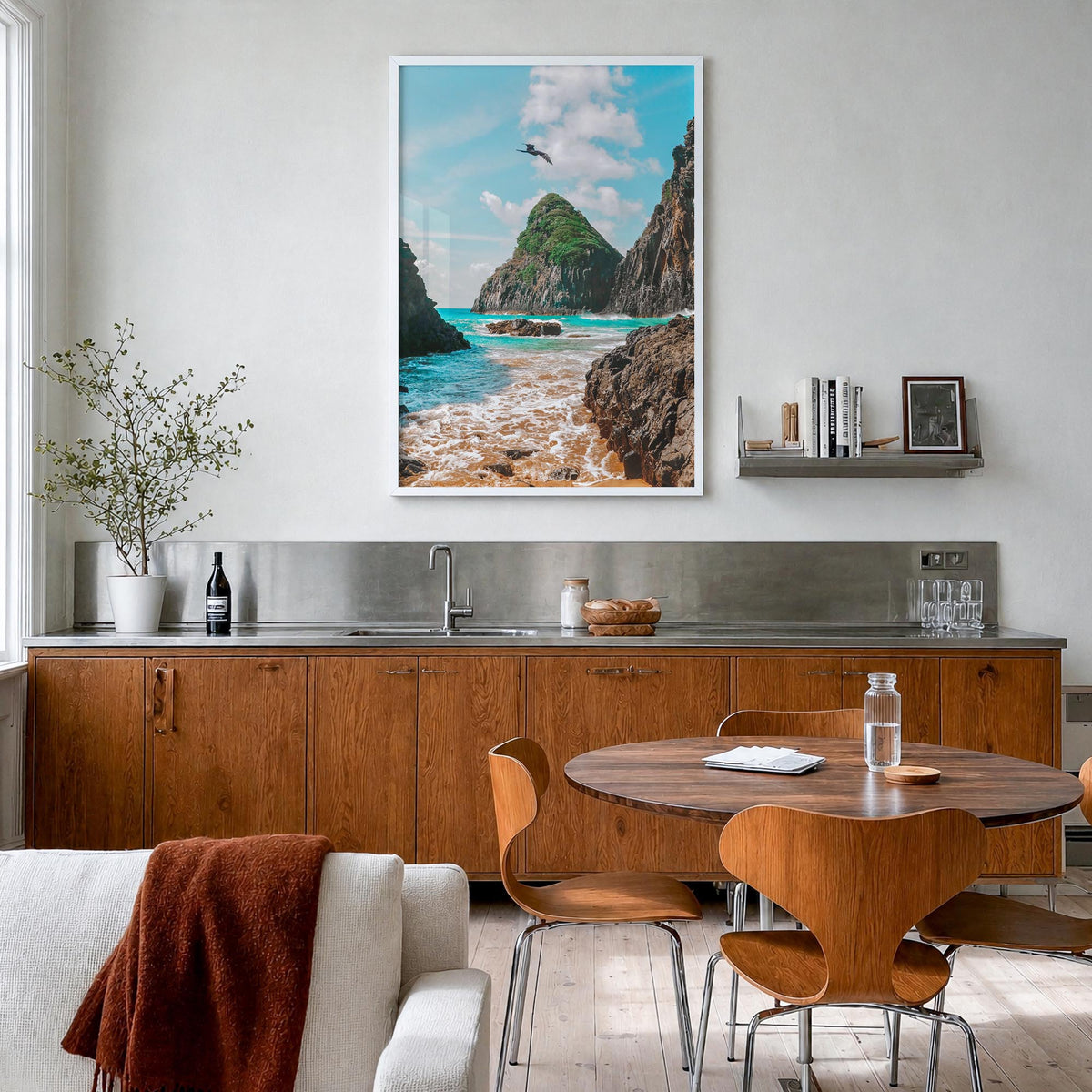 Brazil colorful photo poster of South America – vertical wall art in white wood frame, hanging on wall