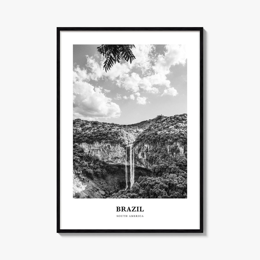Brazil no. 1 black & white classic poster of South America – vertical wall art, unframed print shown in interior mockup