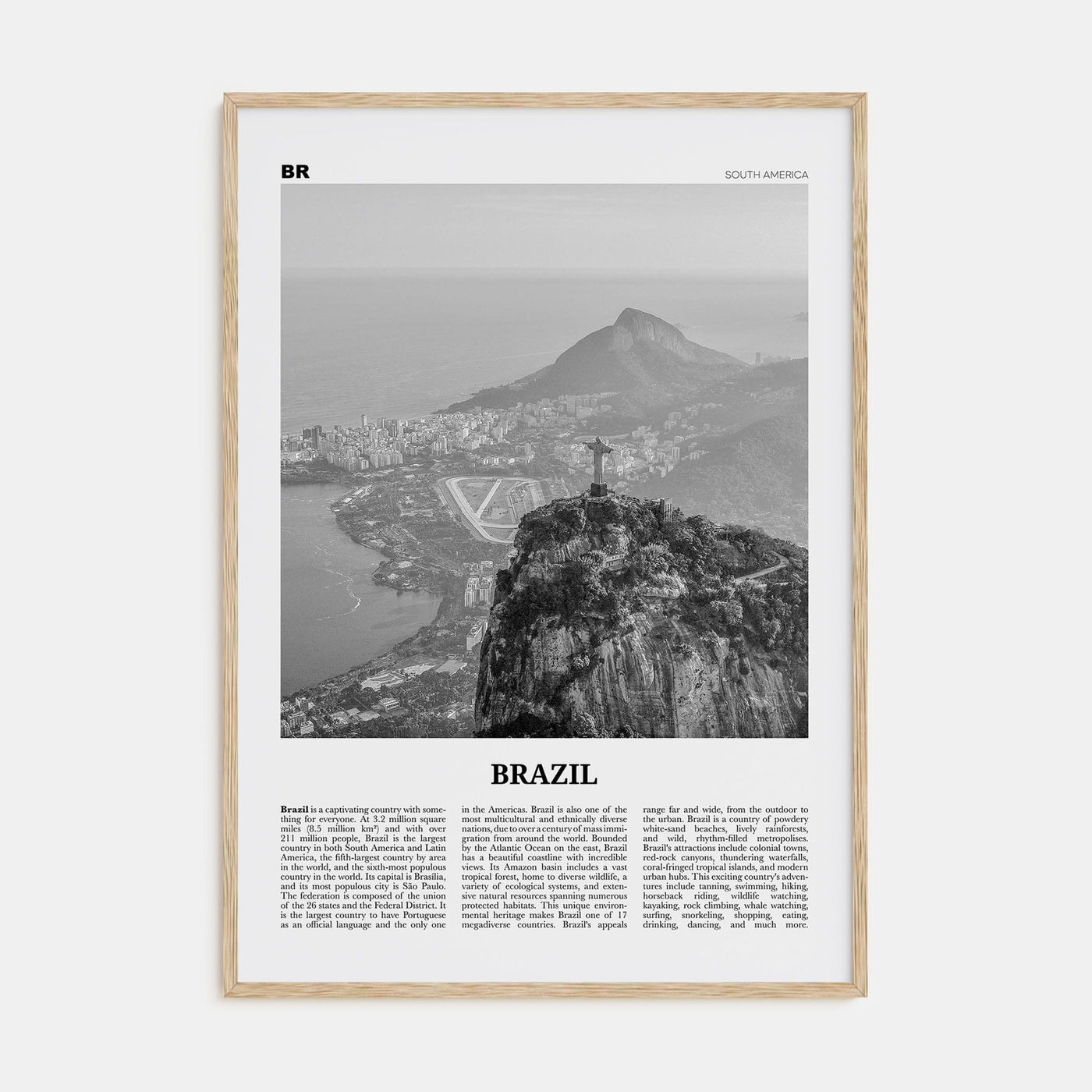 Brazil No 1 Poster Natural Wood / 8x12 in Nbourhood Travel B&W Poster