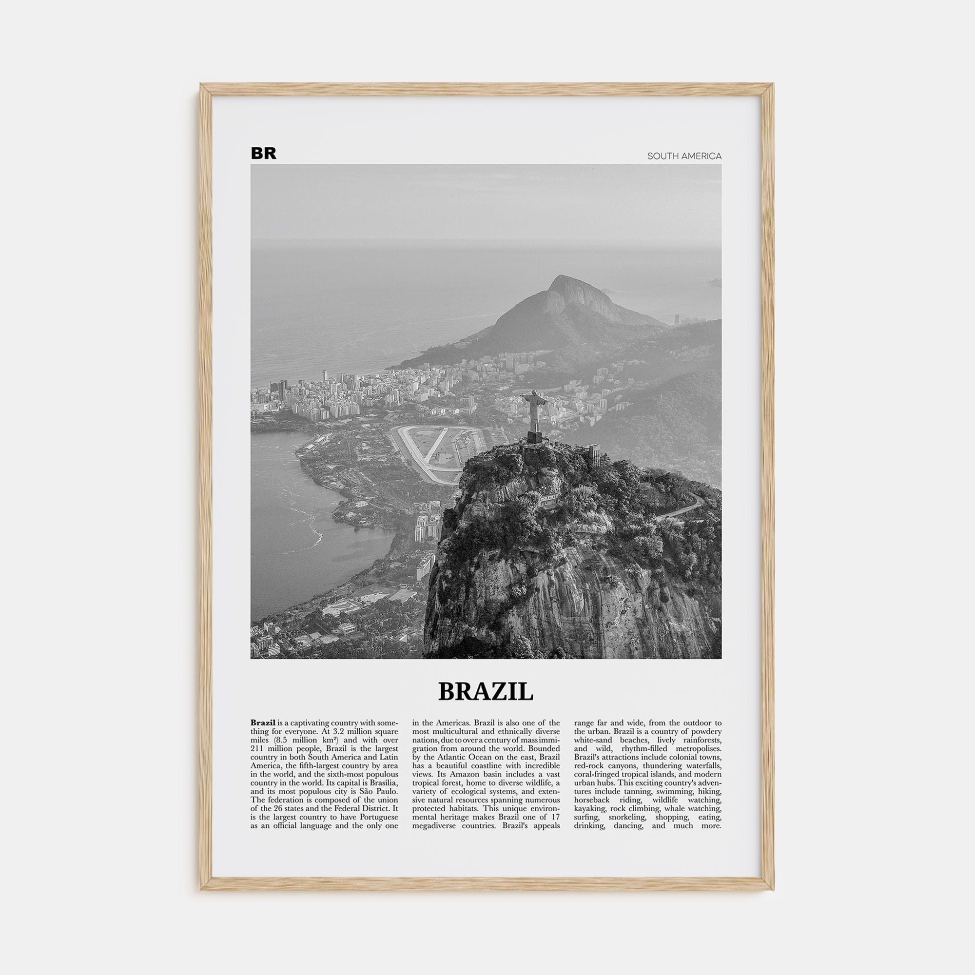 Brazil No 1 Poster Natural Wood / 8x12 in Nbourhood Travel B&W Poster